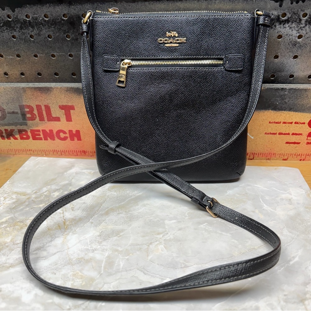 Coach Black Pebble Leather Crossbody with Gold Hardware
